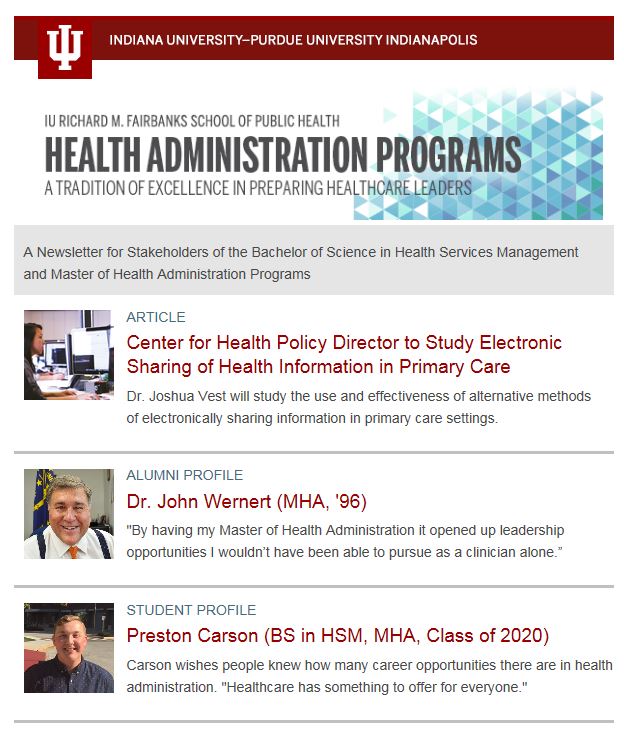 Health Administration Newsletter Screenshot
